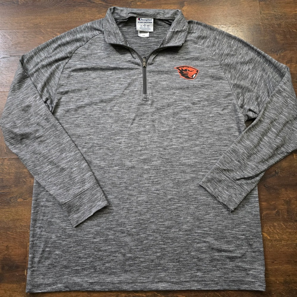 Champion Oregon State Beavers Mens Large Grey Space Dye Quarter 1/4 Zip Pullover